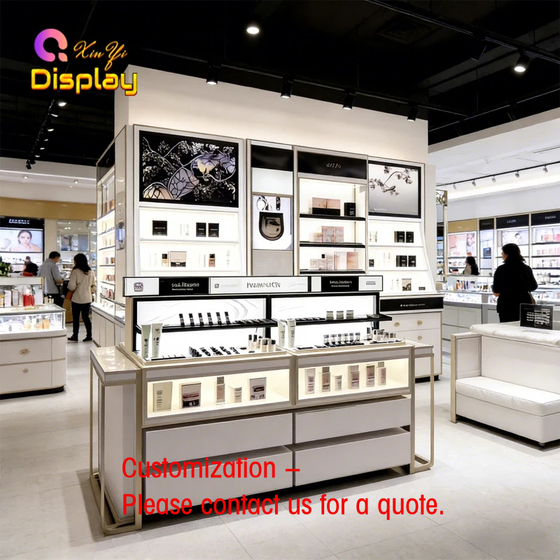 Luxury Skincare Retailers - อุปกรณ์ตกแต่งร้านขายผลิตภัณฑ์บำรุงผิวสุดหรู ไฟ LED ทันสมัย ตู้โชว์สแตนเลสและ MDF