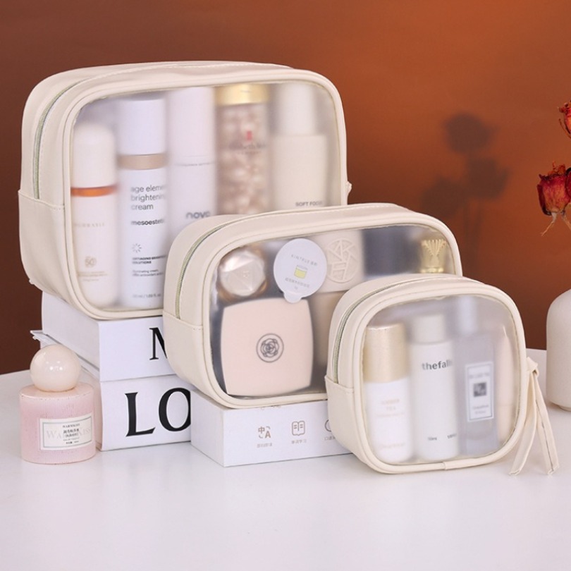 Luxury Skincare Set - ชุดกระเป๋าแต่งหน้าหรูหราแบบกึ่งโปร่งใส, กระเป๋าใส่เครื่องสำอางสำหรับเดินทางขนาดใหญ่ 3 ชิ้น, กระเป๋าเก็บอุปกรณ์อาบน้ำแบบพกพาสำหรับผู้หญิง