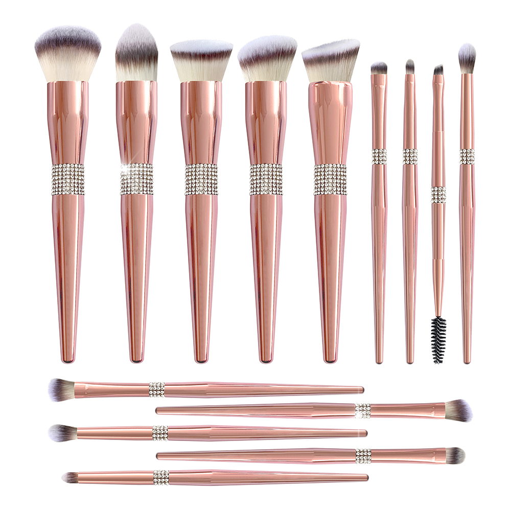 Luxury Skincare Set - ชุดแปรงสำหรับแต่งหน้าพลอยเทียมทองคำสีกุหลาบสุดหรูใหม่14ชิ้นชุดแปรงแต่งหน้ากากเพชรแวววาวพร้อมพลอยเทียม