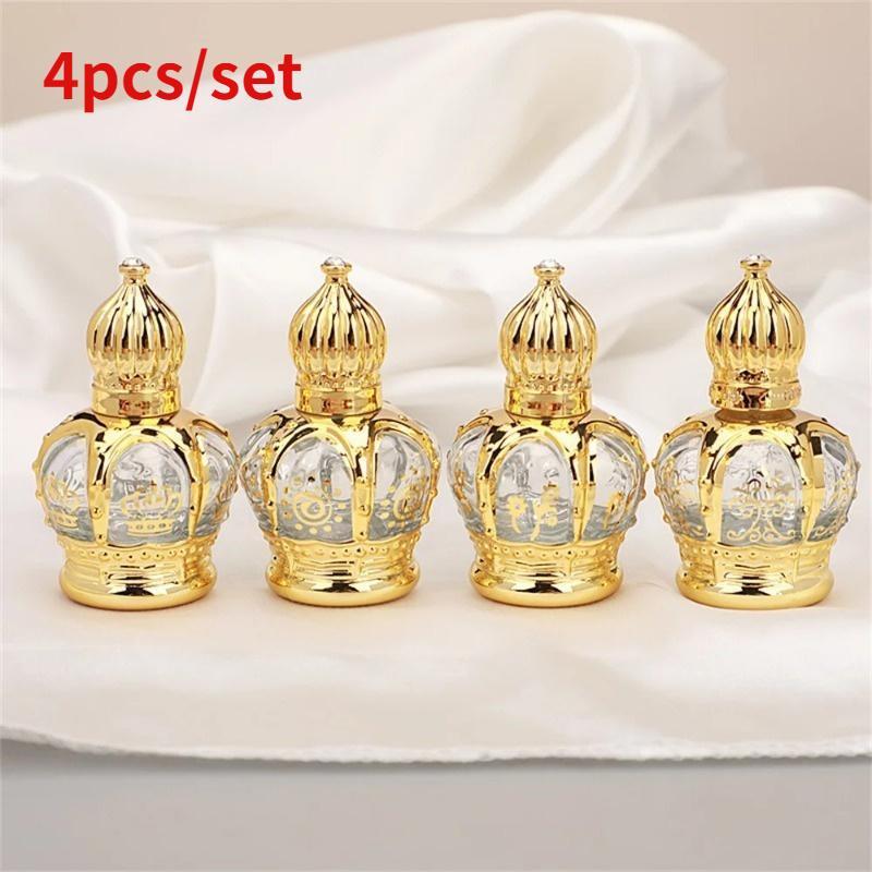 Luxury Skincare Set - 4 ชิ้น/ชุด ขวดโรลออนน้ำมันหอมระเหยสีทองหรูหรา ขวดแก้วเติมน้ำหอมแบบโรลออน ภาชนะบรรจุเครื่องสำอาง ลายสุ่ม